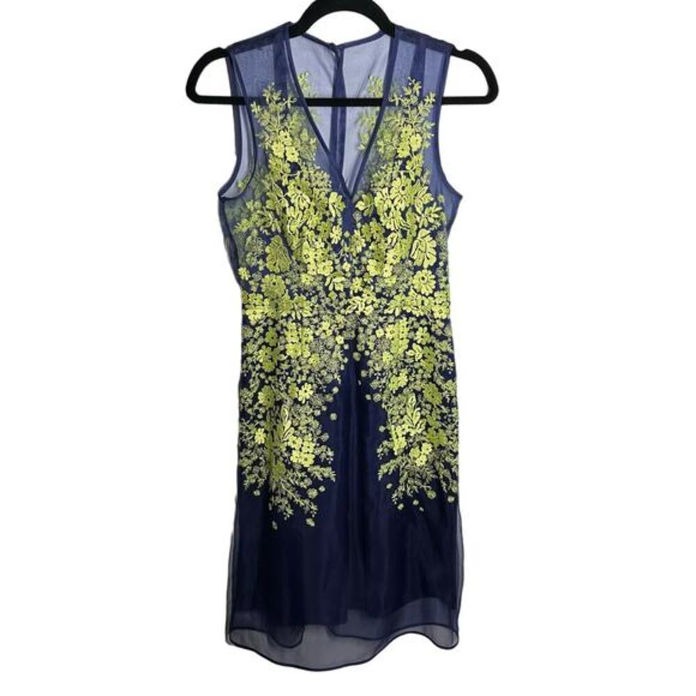 LK Bennett Lynne Embroidered Navy Midnight Silk Dress Size‎ 4